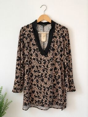 Eloquii Tan and Black Leopard-Print V-Neck Tunic
